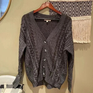 URBAN OUTFITTERS OLIVE AND OAK OVERSIZED CHINKY KNIT GREY BUTTON SWEATER SIZE S